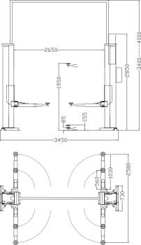 Zavagli Eurolift Z63M/3SL schwellenfreie 2-Säulen-Hebebühne 3500kg 220V 2650mm Durchfahrt ohne Grundrahmen